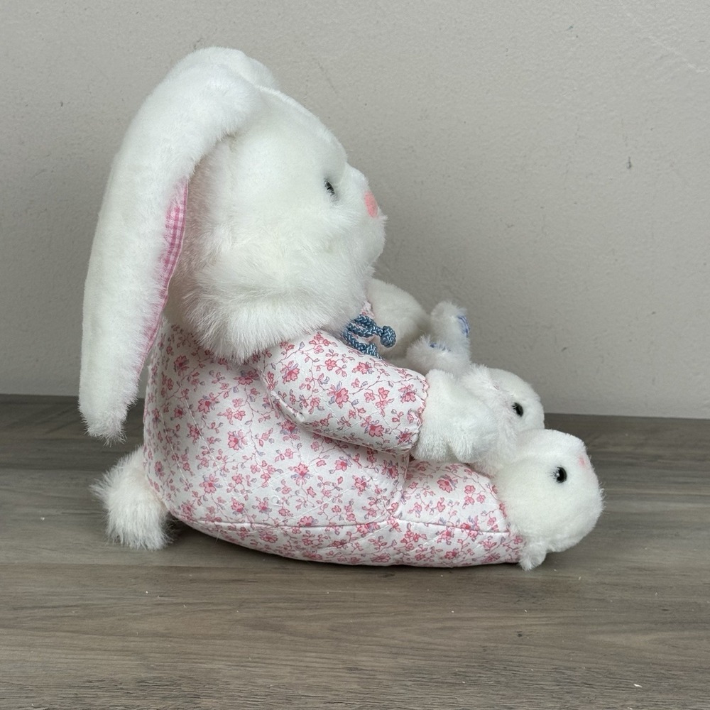 Vtg Rabbit Plush Deluxe Playthings Gingham Plaid Ears Bunny Slippers Pajamas 90s - Picture 5 of 11